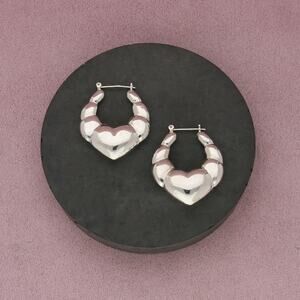 sterling silver vintage puffy heart shrimp hoop earrings